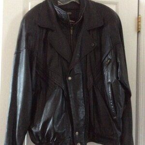 Mens or womens black leather bomber jacket